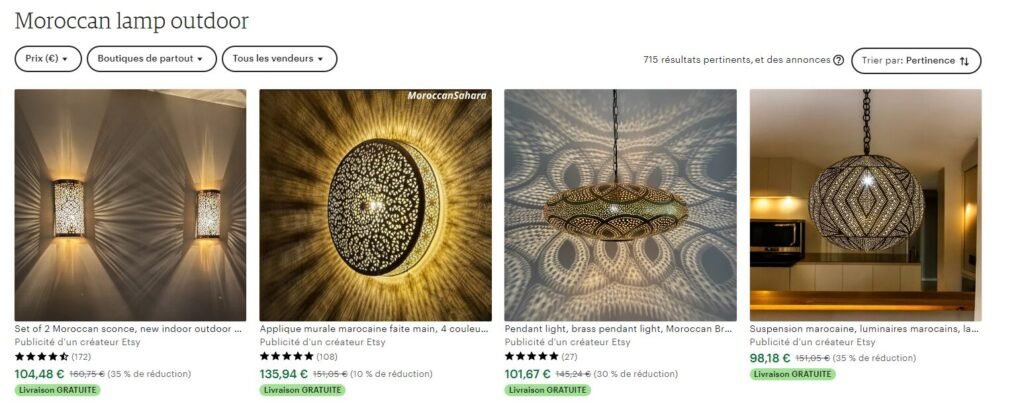 moroccan lamp product in Etsy store